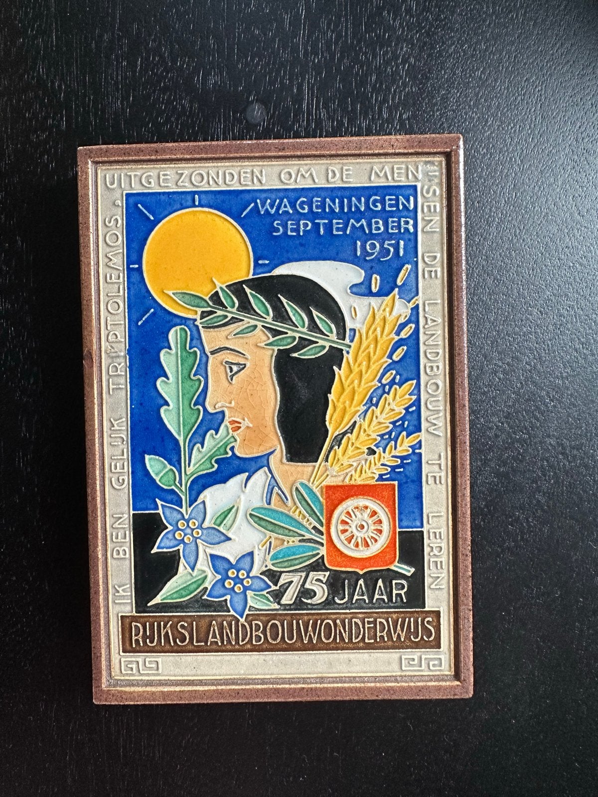 Zeldzaam Tegeltableau Rijklandbouwonderwijs 75 Jaar 1951, Ophalen of Verzenden