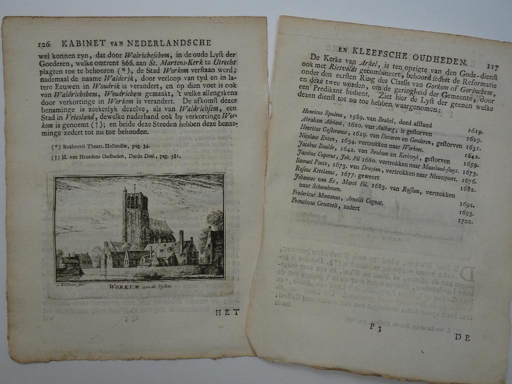 Boekje met 3 gravures zicht op Woudrichem Rademaker, 1750, Antiek en Kunst, Kunst | Etsen en Gravures, Verzenden, Stadsgezicht