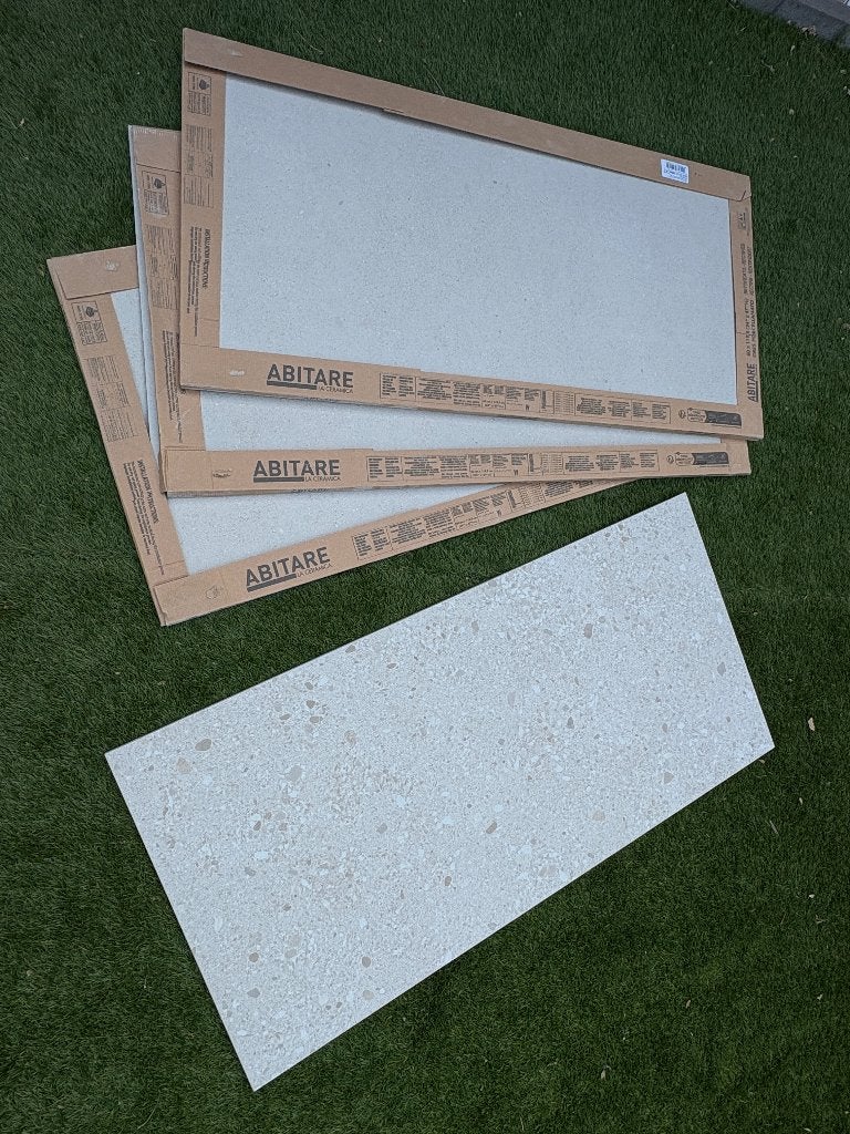Valence Orizz vloertegel beige mat 60x120cm terrazzo tile, Ophalen, 60 cm of meer, Nieuw, Minder dan 5 m²