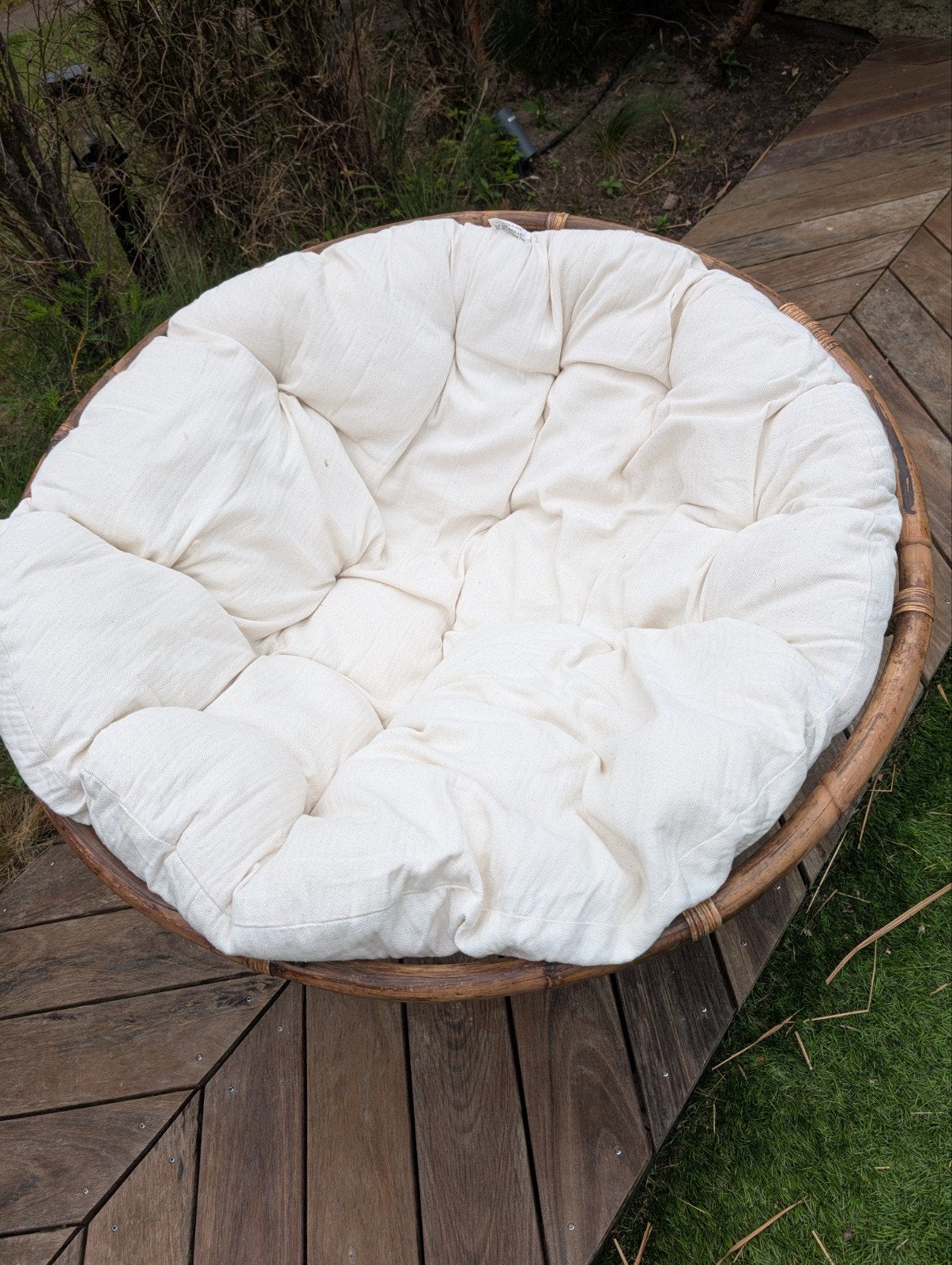 Rotan Papasan stoel met wit kussen, Ophalen, Bruin, Bohemian, Stof