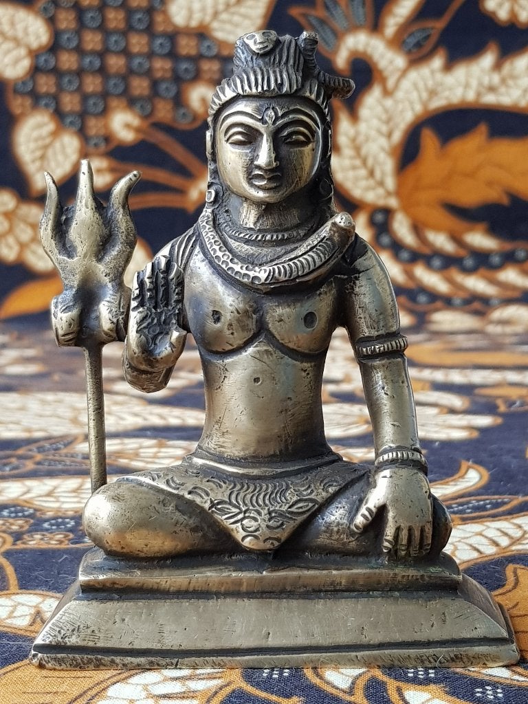 Mooi antiek brons beeldje uit India van Shiva 10,8 cm., India, Handgemaakt, Ophalen of Verzenden, Brons