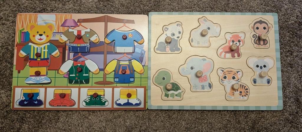 Houten puzzels kinder puzzel 2 stuks, Ophalen of Verzenden, Minder dan 10 stukjes, Gebruikt, 6 maanden tot 2 jaar