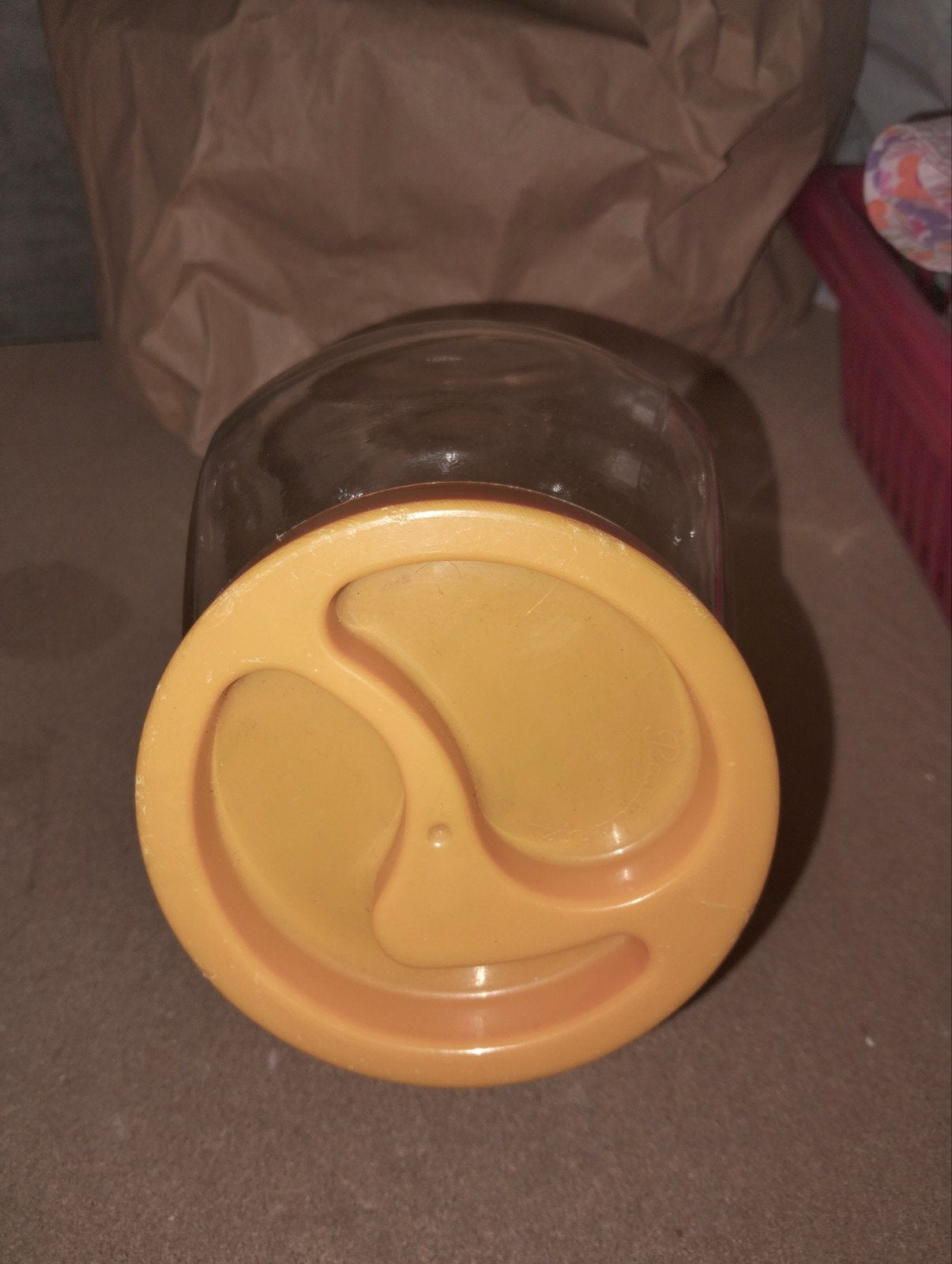 oude voorraadpot met oranje deksel, Ophalen of Verzenden, Voorraadpot, Overige merken, Glas