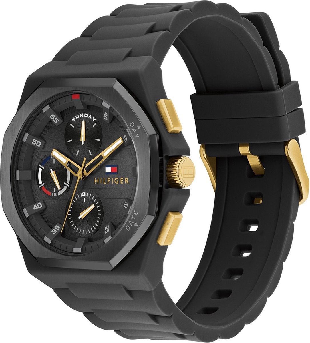 Tommy Hilfiger Neo Heren Horloge - Siliconen Band - 44mm, Ophalen of Verzenden, Zo goed als nieuw, Zwart, IOS