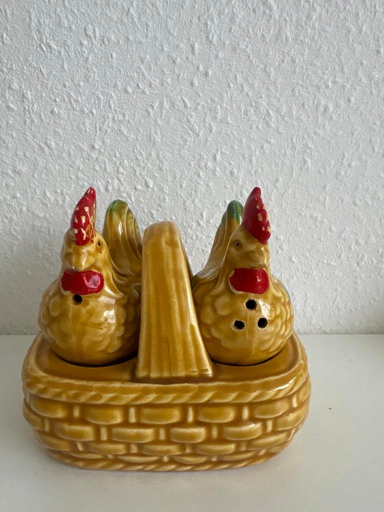 Vintage peper en zout stel in kippenvorm, compleet, Ophalen of Verzenden, Zo goed als nieuw