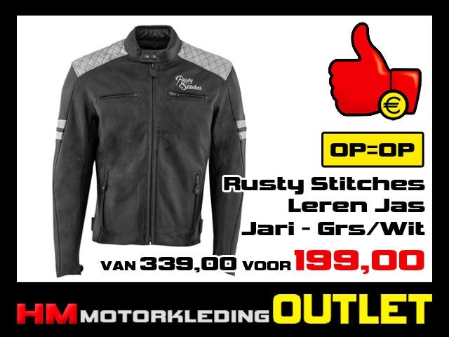 Leren Motorjas Rusty Stitches Jari Grijs-Wit - M-L, Info@huybersmotoren.nl, HM - Sale, NL, Jas | leer