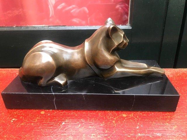 bronzen topbeeld, rustende kat, Ophalen of Verzenden