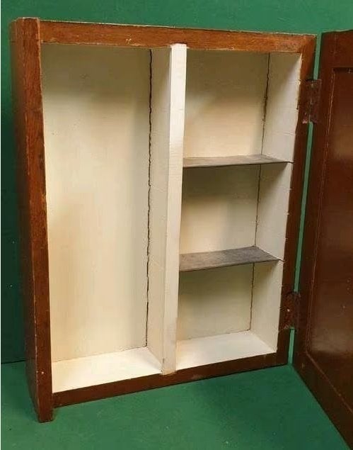 Antiek houten wandkastje medicijnkastje vintage toiletkastje, Ophalen of Verzenden, Gebruikt