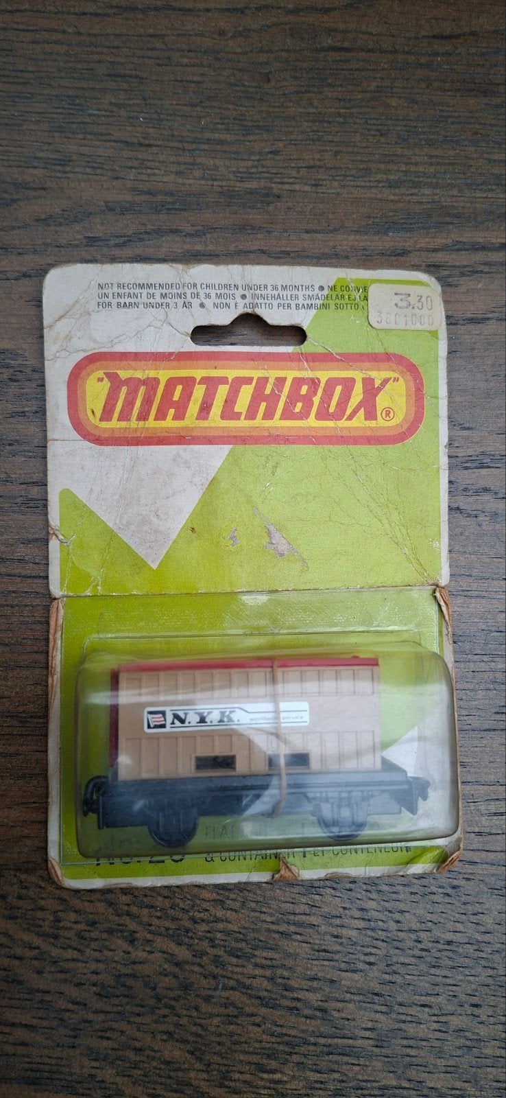 Matchbox NYK platte wagon met container - Vintage  BIEDEN, Overige merken, Gelijkstroom of Wisselstroom, Ophalen of Verzenden