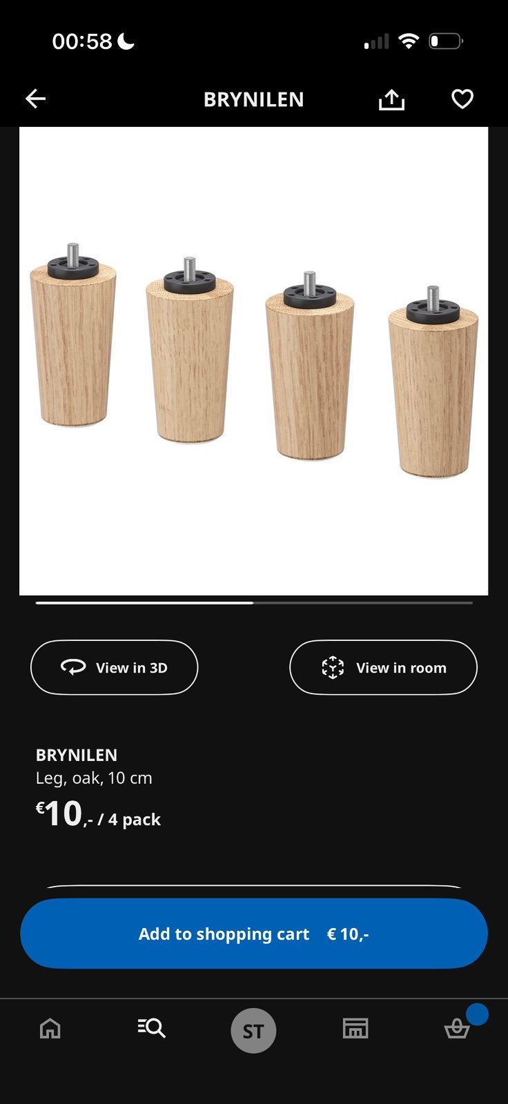 Set van 4 meubelpoten (kast/bed), IKEA Brynilen, 10cm NIEUW, Ophalen, Nieuw