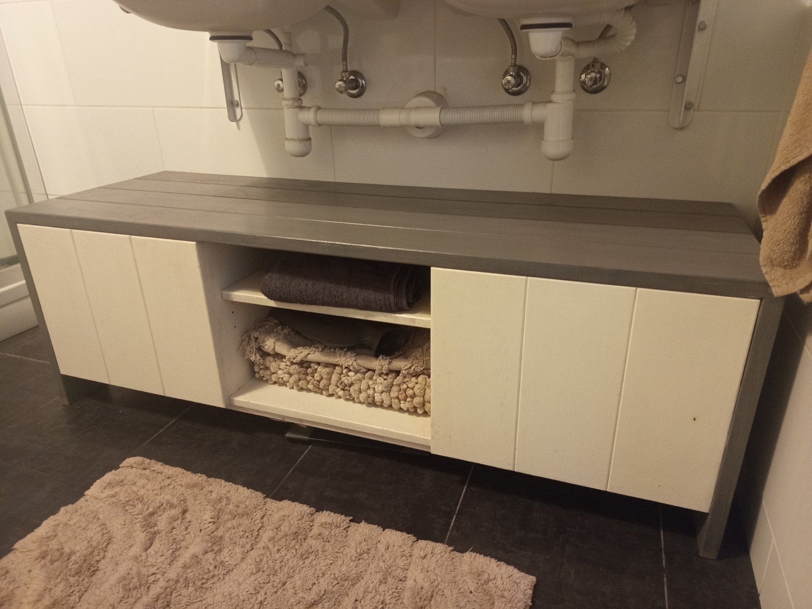 Badkamermeubel wit/grijs hout - Gebruikt maar in goede staat, Gebruikt, 100 tot 150 cm, Ophalen of Verzenden, Minder dan 100 cm