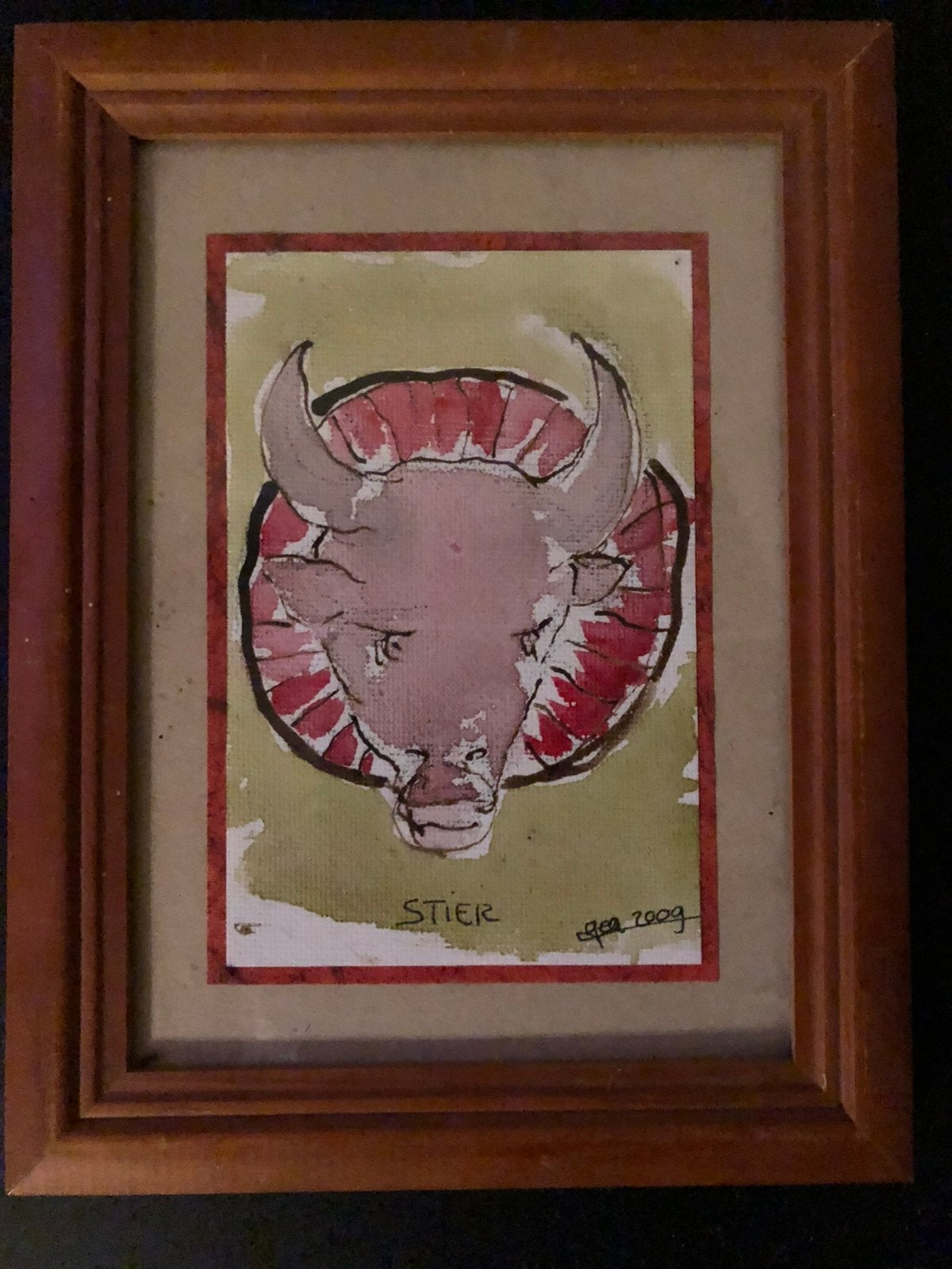 Mooi schilderijtje “ Stier “, Ophalen of Verzenden, Zo goed als nieuw