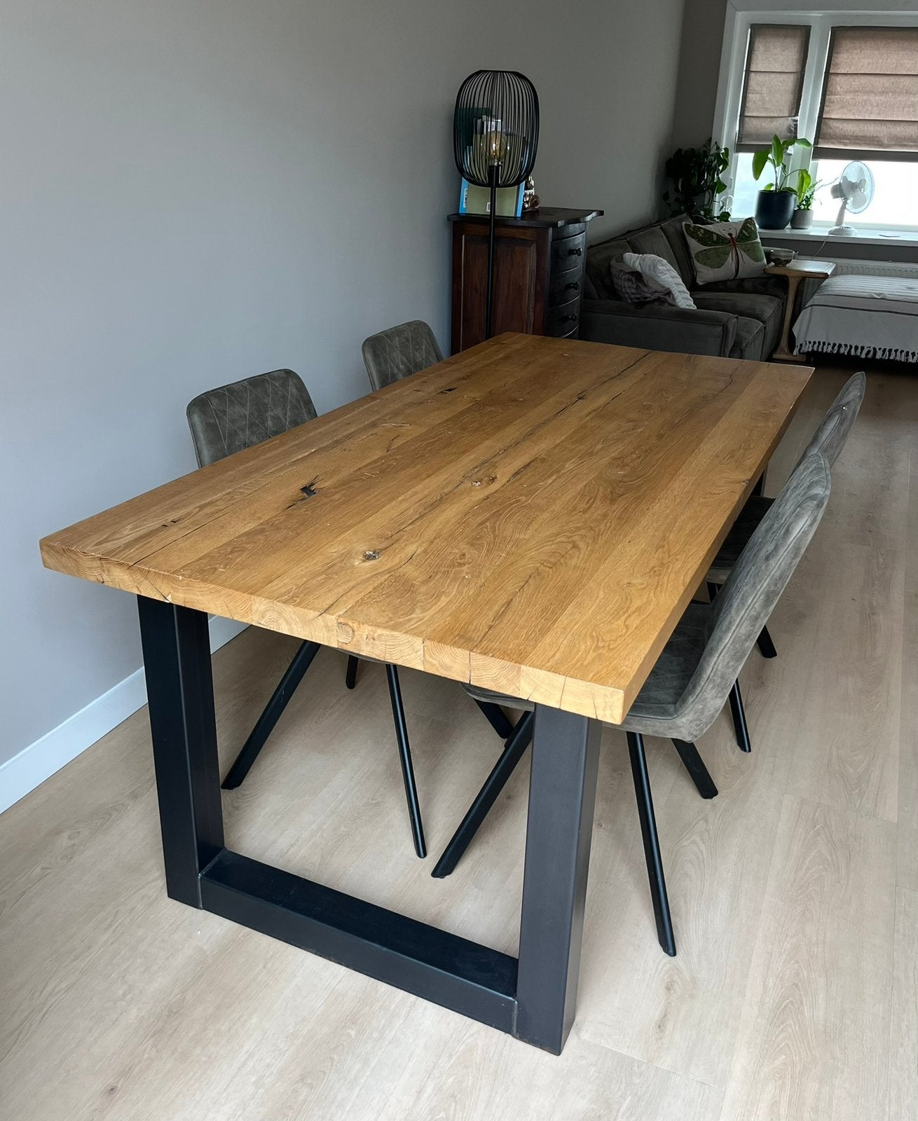 Houten eettafel 180x90 cm met stalen onderstel, Huis en Inrichting, Tafels | Eettafels, Ophalen, Eikenhout, 50 tot 100 cm, Zo goed als nieuw