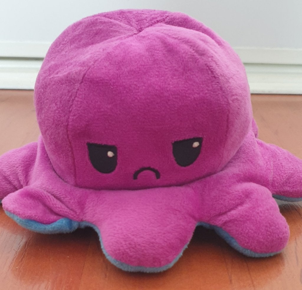 Octopus Mood Knuffel – Omkeerbaar – Blauw & Paars – 21 cm, Kinderen en Baby's, Speelgoed | Knuffels en Pluche, Paars, Overige typen