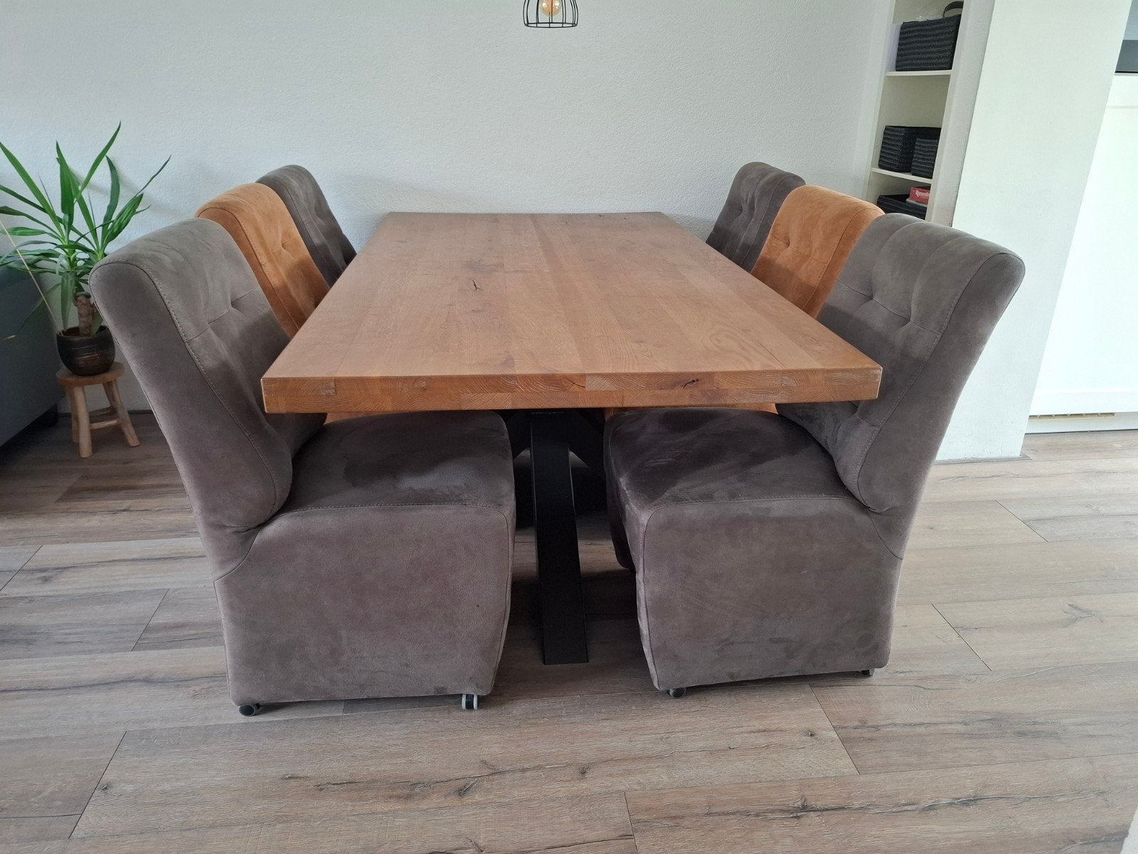 Complete eetkamerset, Huis en Inrichting, Ophalen, Zo goed als nieuw, Stof, Vijf, Zes of meer stoelen