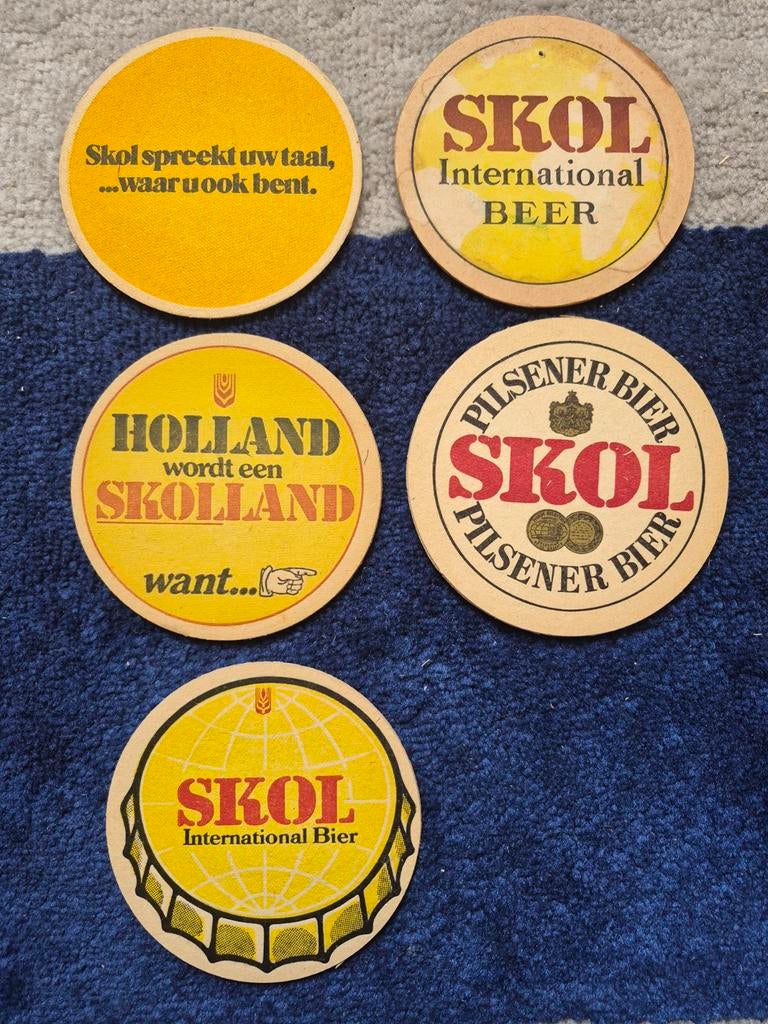 5 Skol bierviltjes - Vintage biercollectie, Ophalen of Verzenden