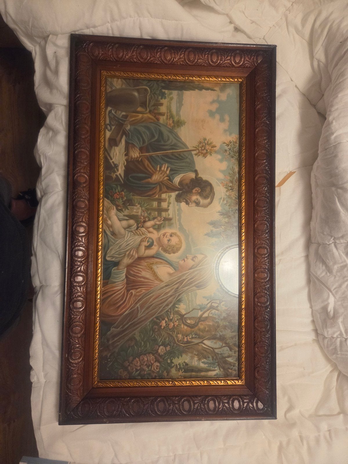 Klassiek schilderij Maria, Jozef en kindje Jezus 90x50cm, Ophalen of Verzenden