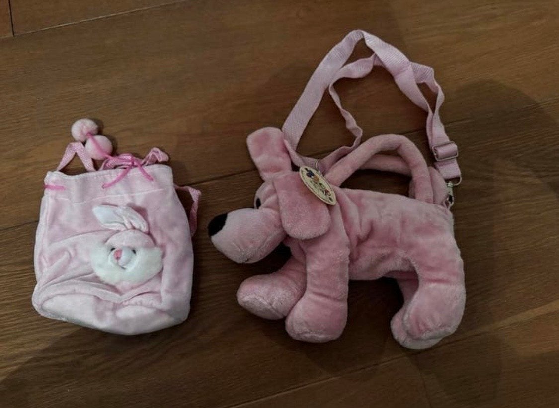 Set van 2 Lichtroze Knuffeltasjes - Hond & Konijn, Kinderen en Baby's, Ophalen of Verzenden, Nieuw