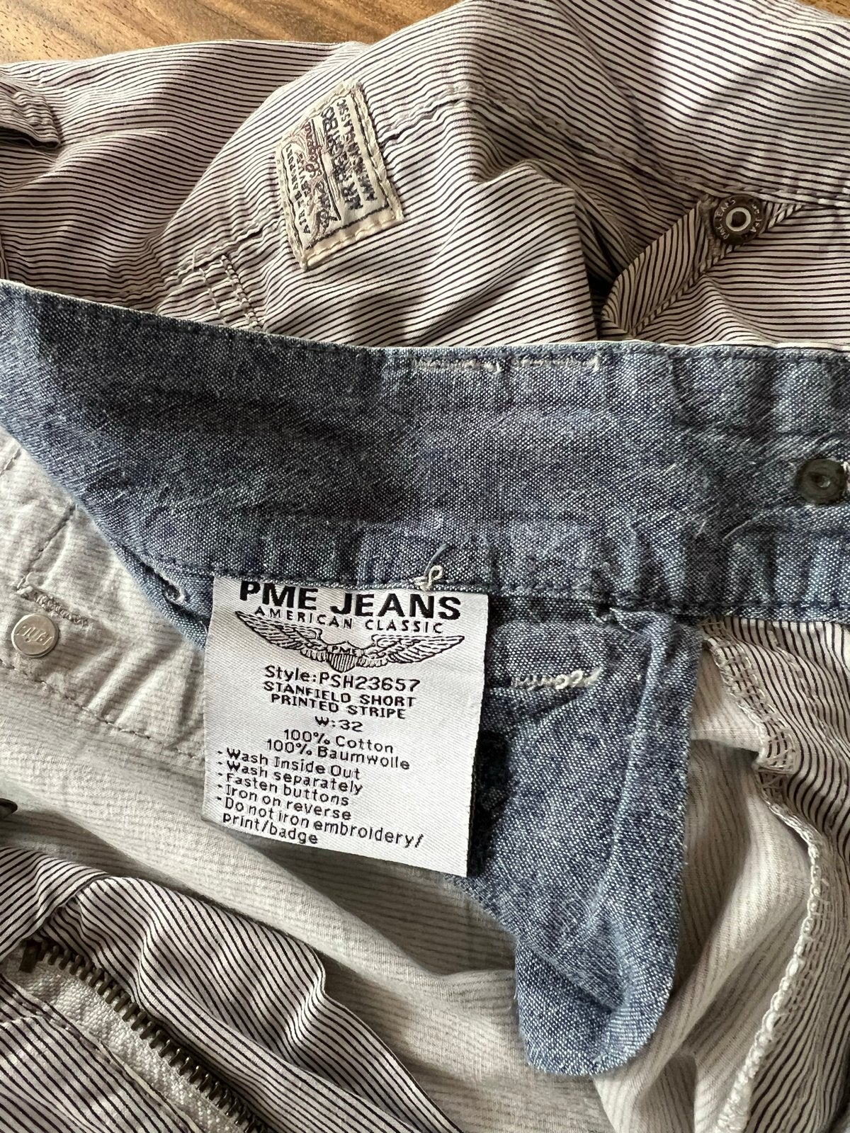 PME Legend American Classic Gestreepte Korte Broek W32, Ophalen of Verzenden, Gedragen, Maat 48/50 (M), Grijs