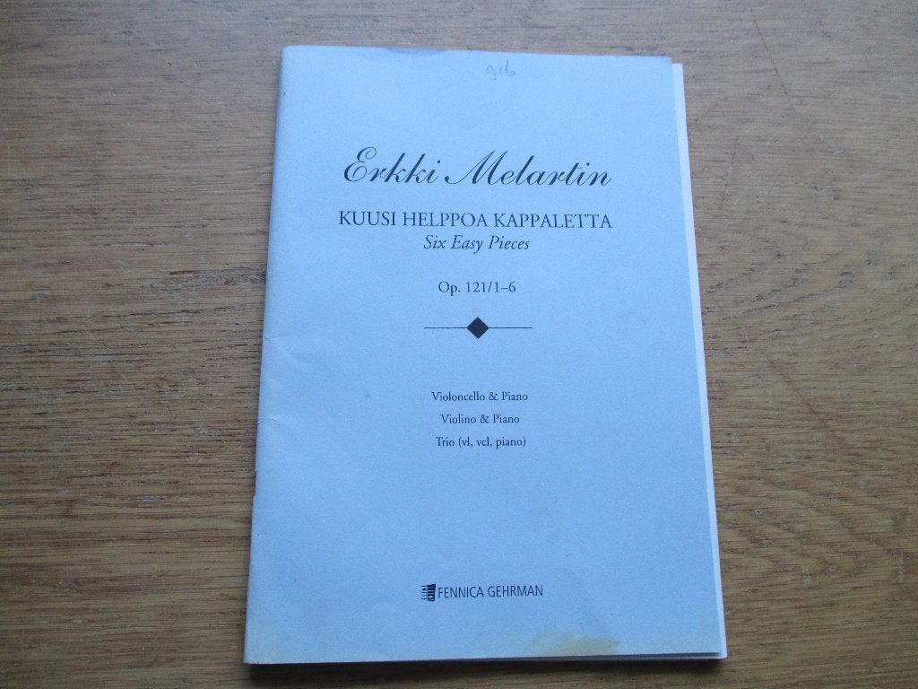 Erkki Melartin -6 Gemakkelijke Stukken - cello + piano, Gebruikt, Klassiek, Piano, Ophalen of Verzenden