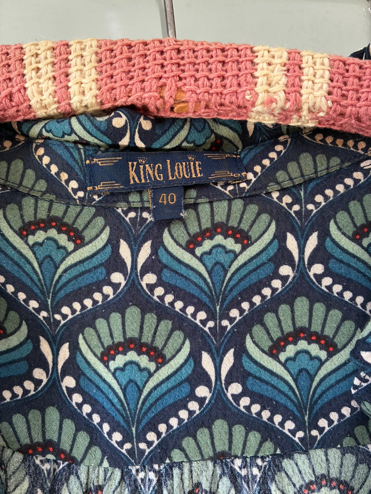 King Louie 40 blouse jurk orachtige stof, Maat 38/40 (M), Blauw, Ophalen of Verzenden, Zo goed als nieuw