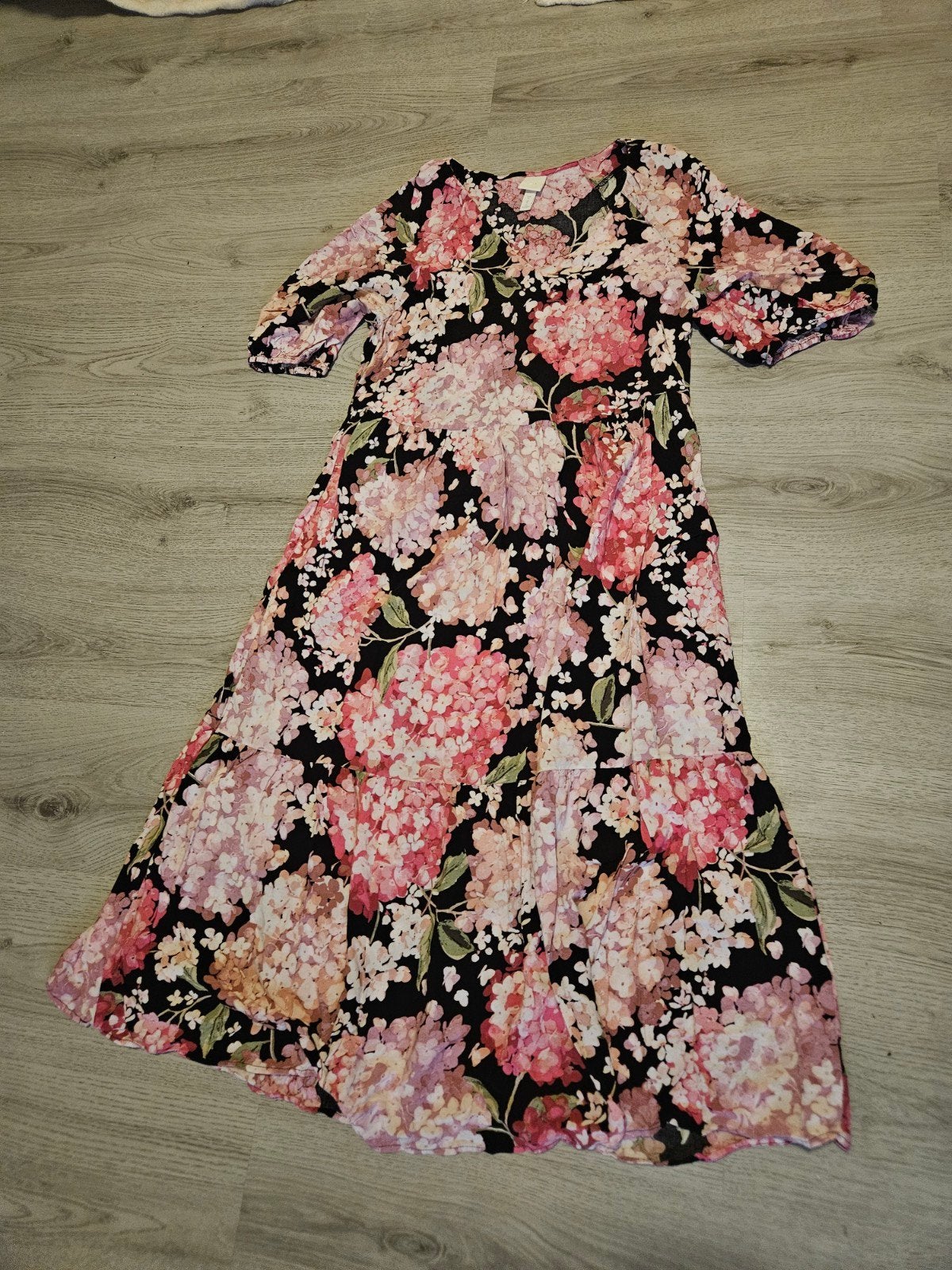 Lange jurk bloemen, Kleding | Dames, H&M, Ophalen of Verzenden, Zo goed als nieuw, Roze