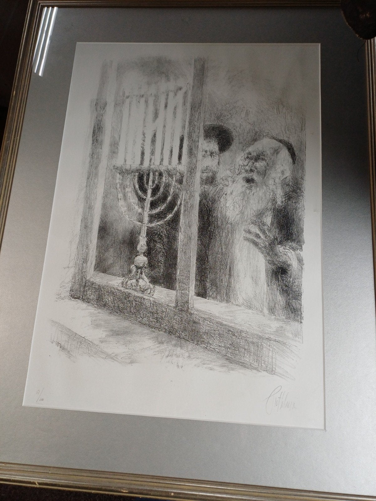 Originele litho Piet Klaasse – Rabbijn bij Menora, Antiek en Kunst, Ophalen of Verzenden