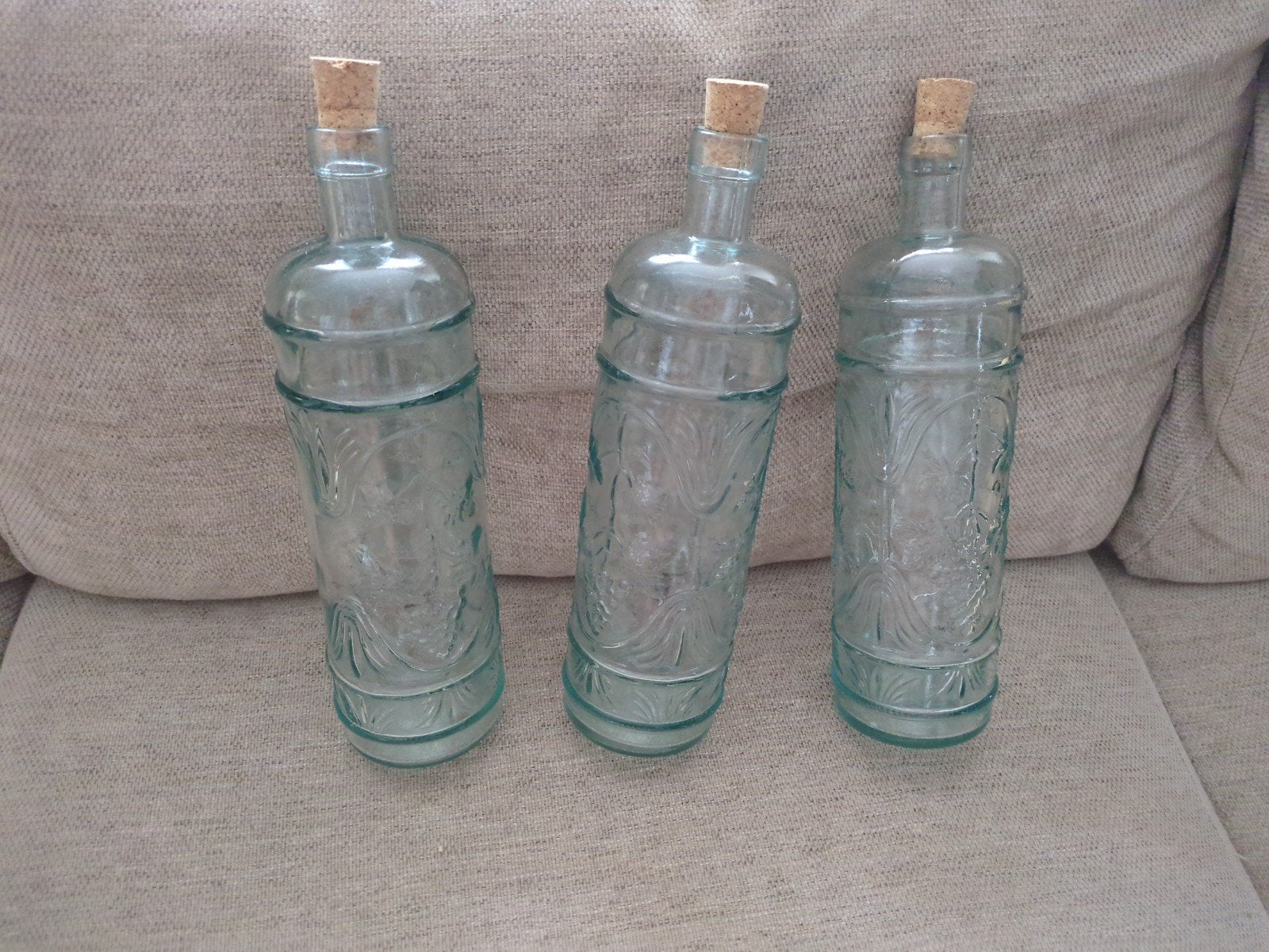 Set van 3 decoratieve glazen flessen met kurk, Ophalen, Met patroon/structuur, Transparant, Glas