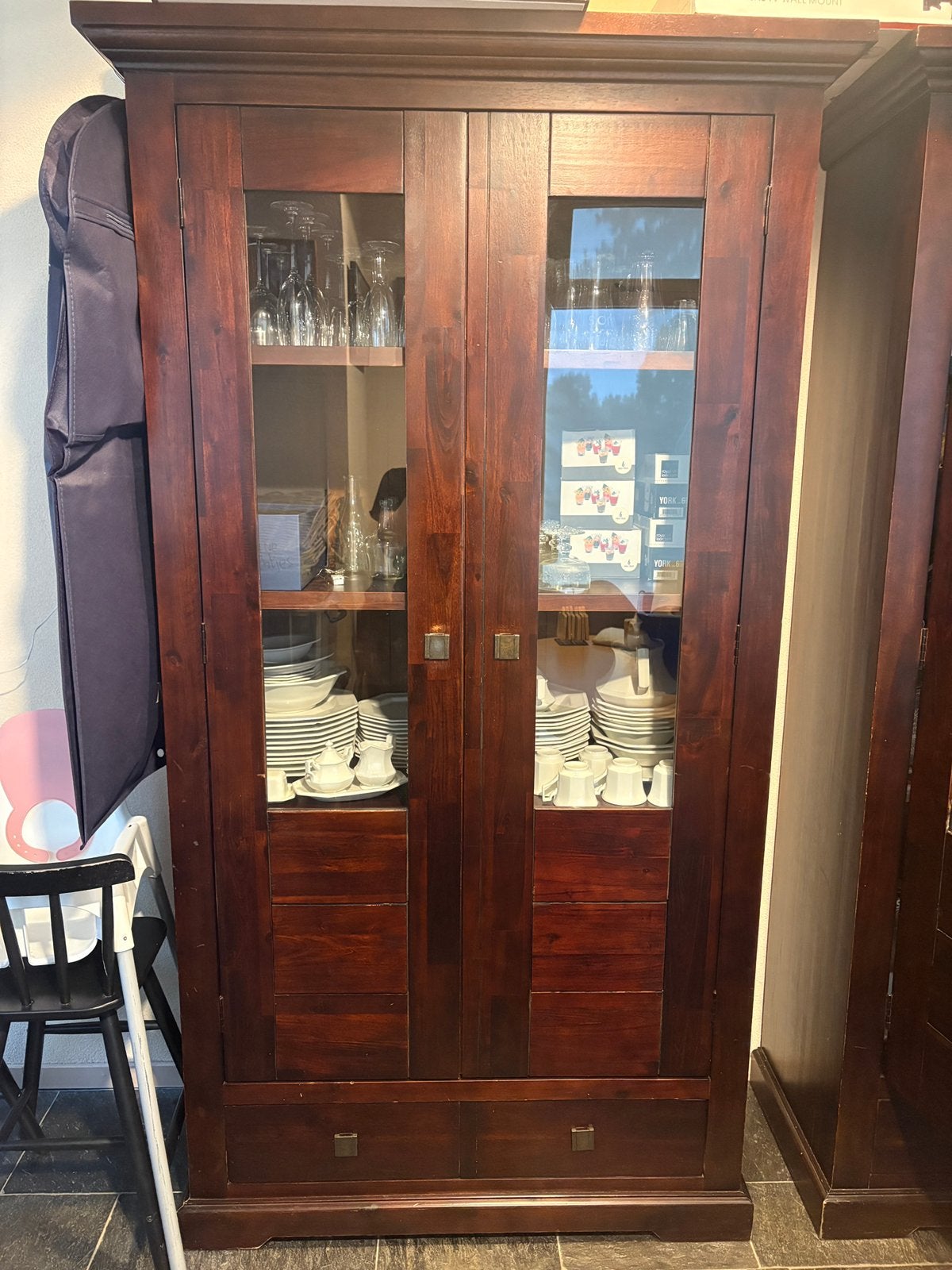 acaciahouten vitrine/buffet kasten, Ophalen, Gebruikt, Met deur(en), 50 tot 100 cm