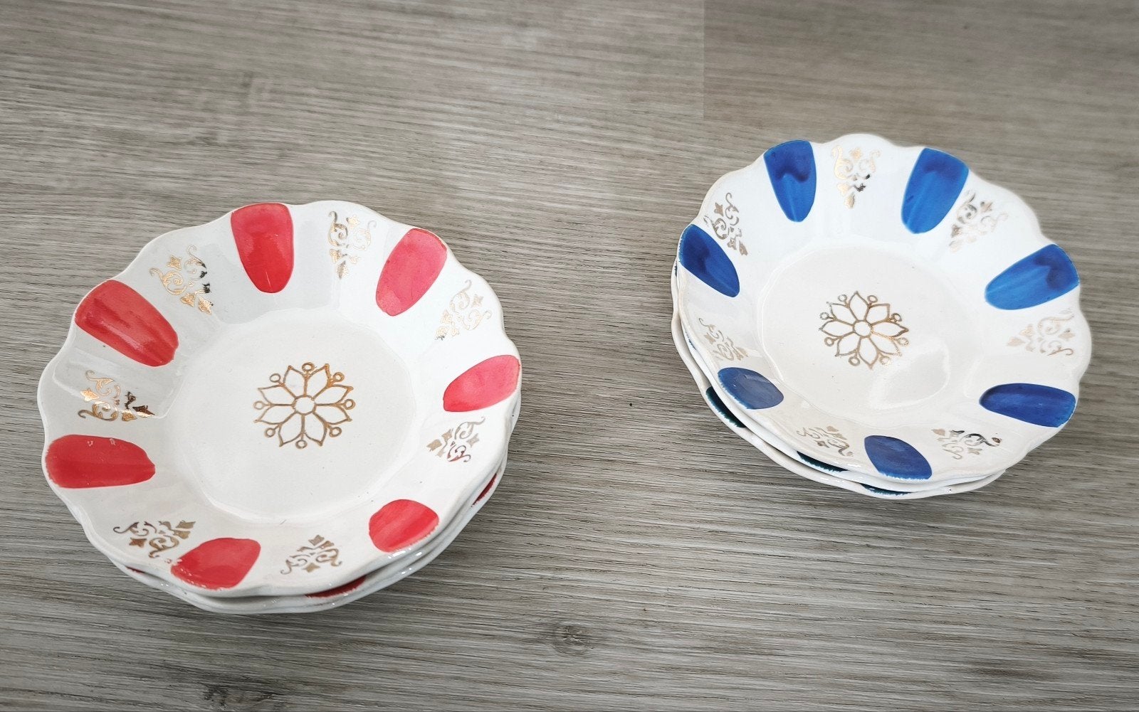 Set van 6 Keskin Porselein schaaltjes, rood en blauw, Ophalen of Verzenden