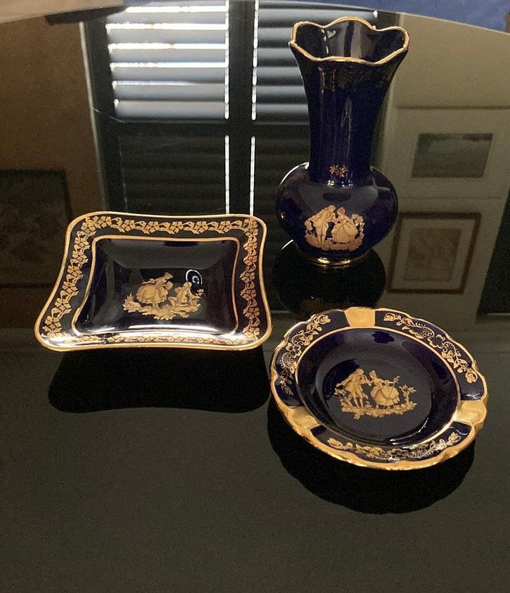 Limoges | Kobalt blauw | Fragonard | goudaccenten | 3 delig, Ophalen of Verzenden