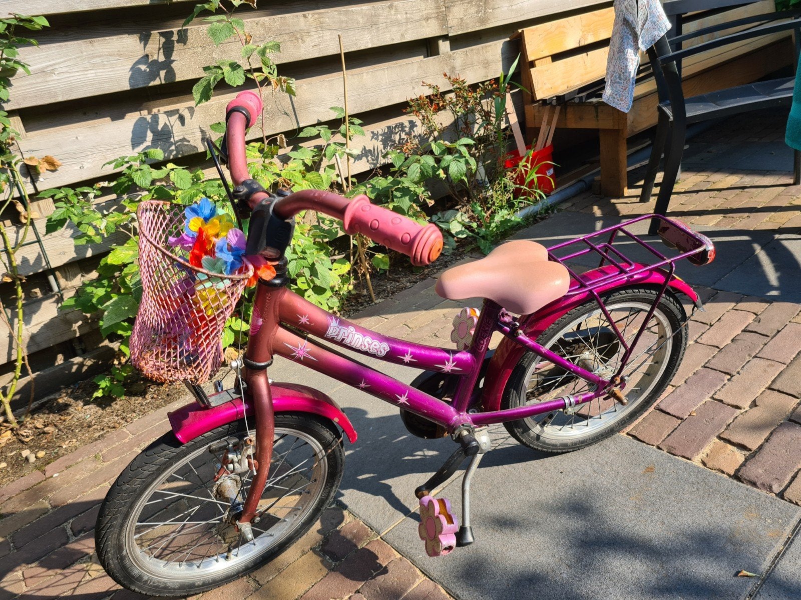 Kinderfiets 16 inch met mandje, Ophalen, Gebruikt, Terugtraprem, 16 tot 20 inch