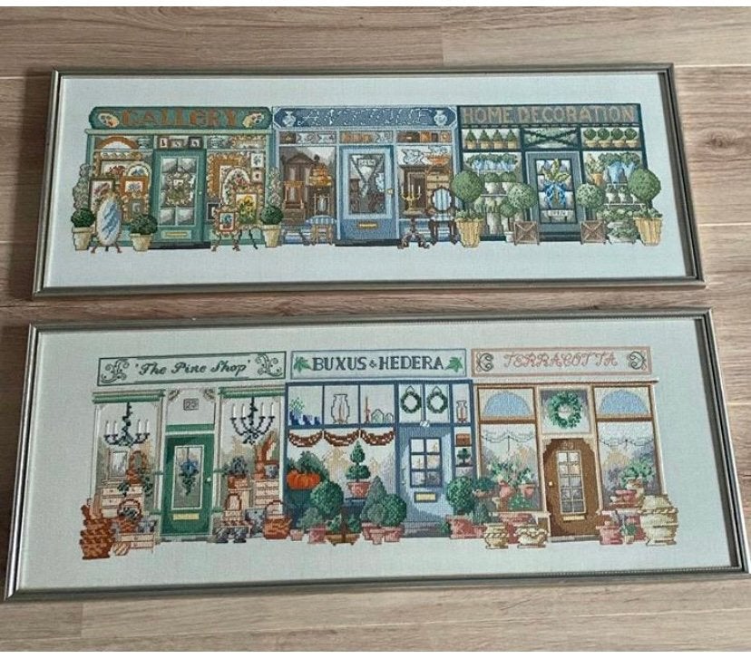 Vintage 2x Permin Winkelcentrum geborduurde schilderijen, Ophalen of Verzenden