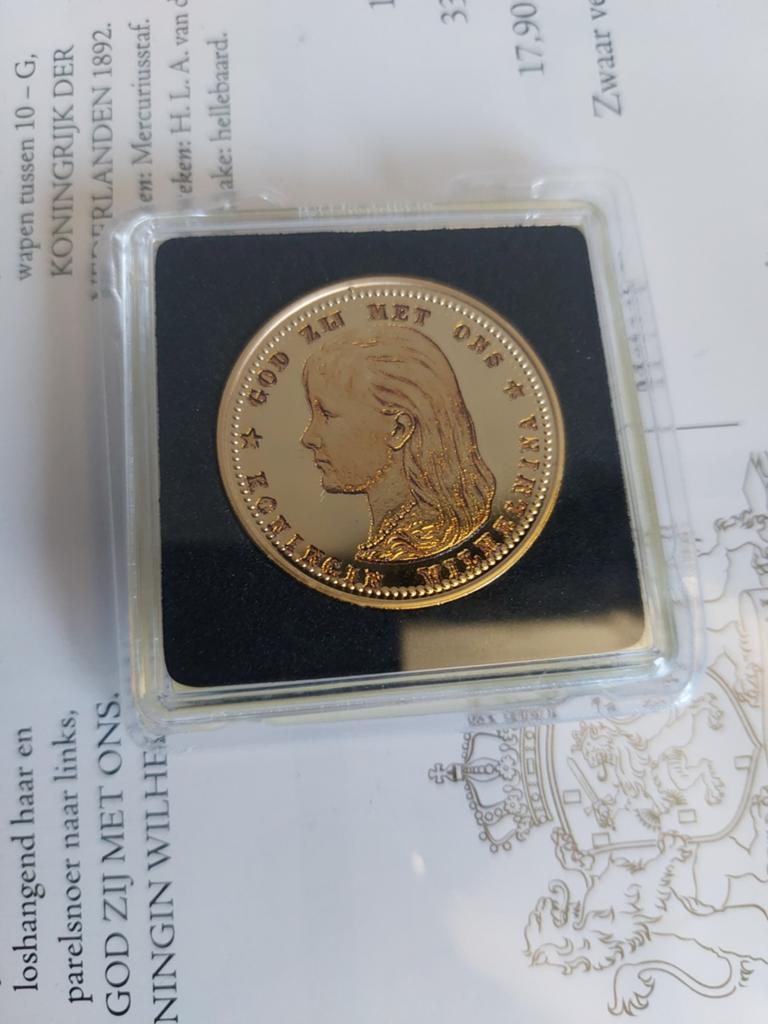 Herslag Gouden Tientje Wilhelmina 1892 zegelvel sint maarten, Postzegels en Munten, Munten | Nederland, Koningin Wilhelmina, Losse munt