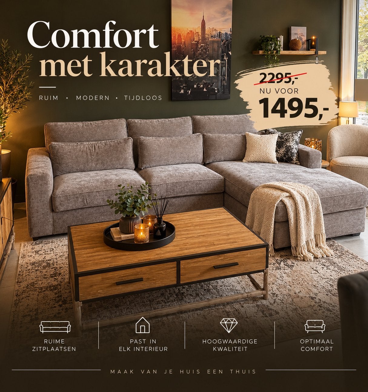 Luxe Hoekbank - Stijlvol Comfort in Huis leder cognac, Hoekbank, Leer, Ophalen of Verzenden, 150 cm of meer