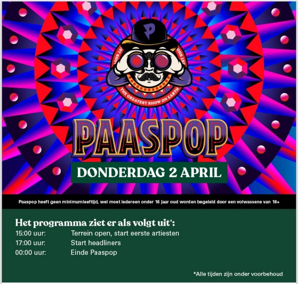 Ticket voor paaspop x sligro donderdag 2 april, Tickets en Kaartjes, Evenementen en Festivals, Eén persoon