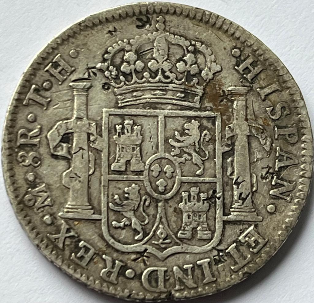 Mexico zilveren acht real 1809 met chopmarks, Ophalen of Verzenden, Midden-Amerika, Losse munt, Zilver