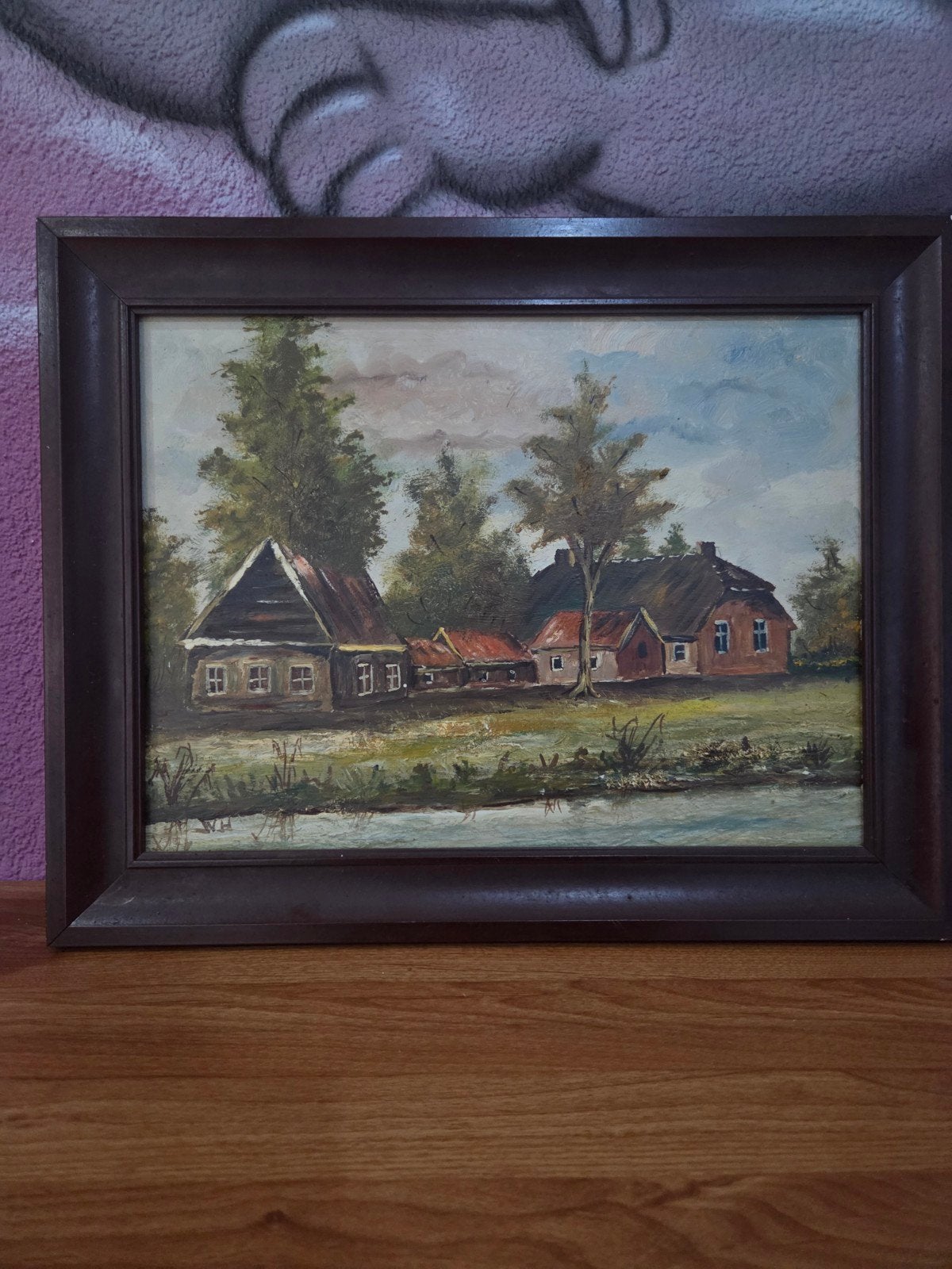 Olieverfschilderij Wim Helder - Landschap met boerderijen, Ophalen of Verzenden