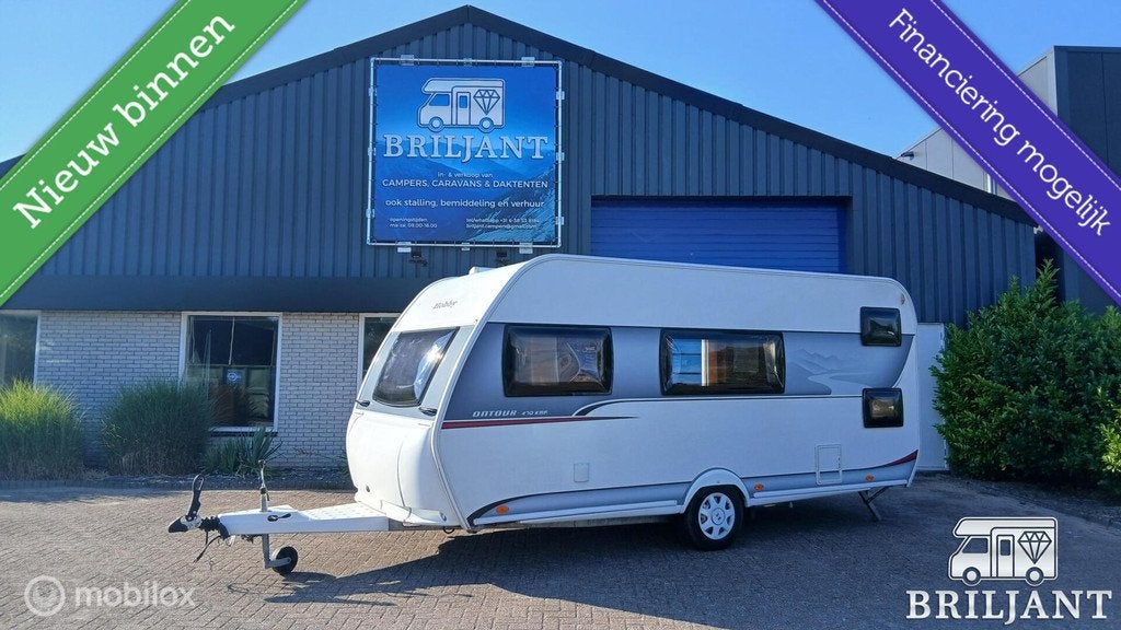 Hobby On tour 470 caravan.. stapelbedden/dwarsbed, Caravans en Kamperen, Caravans, Bedrijf, Treinzit, Hobby, Overige typen, Luifel
