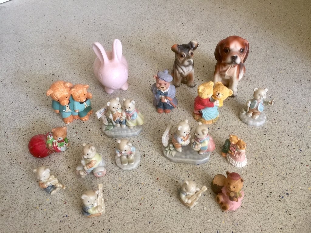 Vintage porseleinen beeldjes beertjes en hondjes, Verzenden, Zo goed als nieuw, Dier