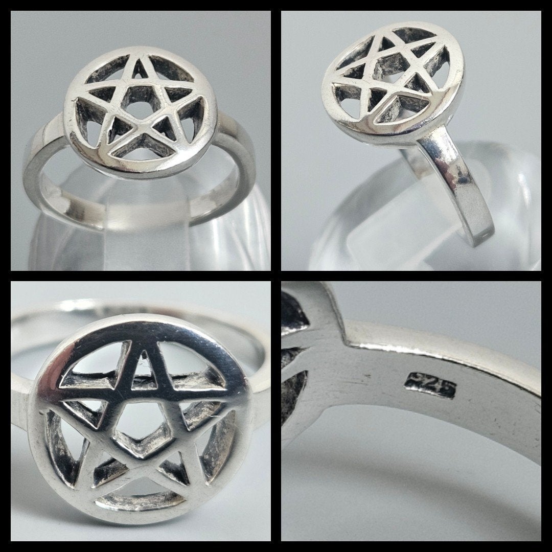 zilver, 925 zilveren ring met pentagram, Sieraden, Tassen en Uiterlijk, Antieke sieraden, Ophalen of Verzenden, Zilver, Ring