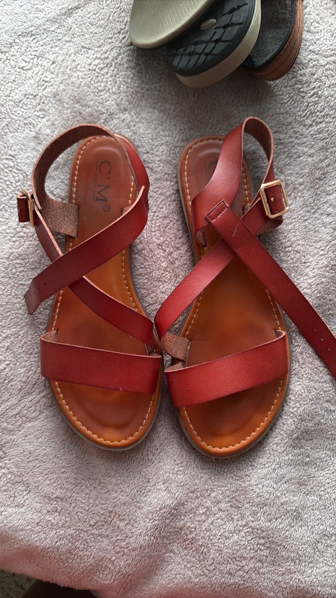 C’M sandalen leer mt 41 gedragen 1x cognac kleur, Bruin, Verzenden, Sandalen of Muiltjes, Zo goed als nieuw