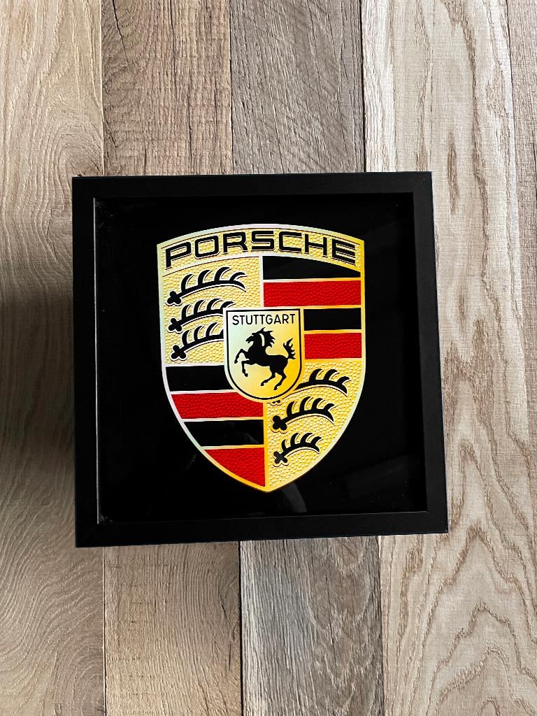 Lichtbak Porsche logo embleem reclamebord, 25x25cm, verlicht, Ophalen of Verzenden, Nieuw, Reclamebord