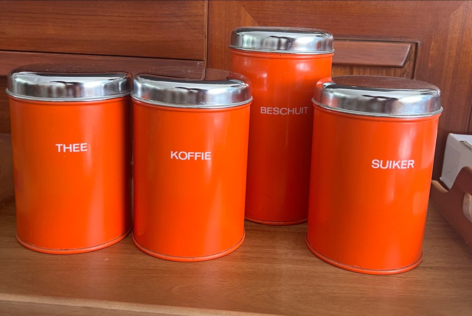 Brabantia voorraadbussen (4 stuks) - Jaren '60/'70 Oranje, Ophalen of Verzenden