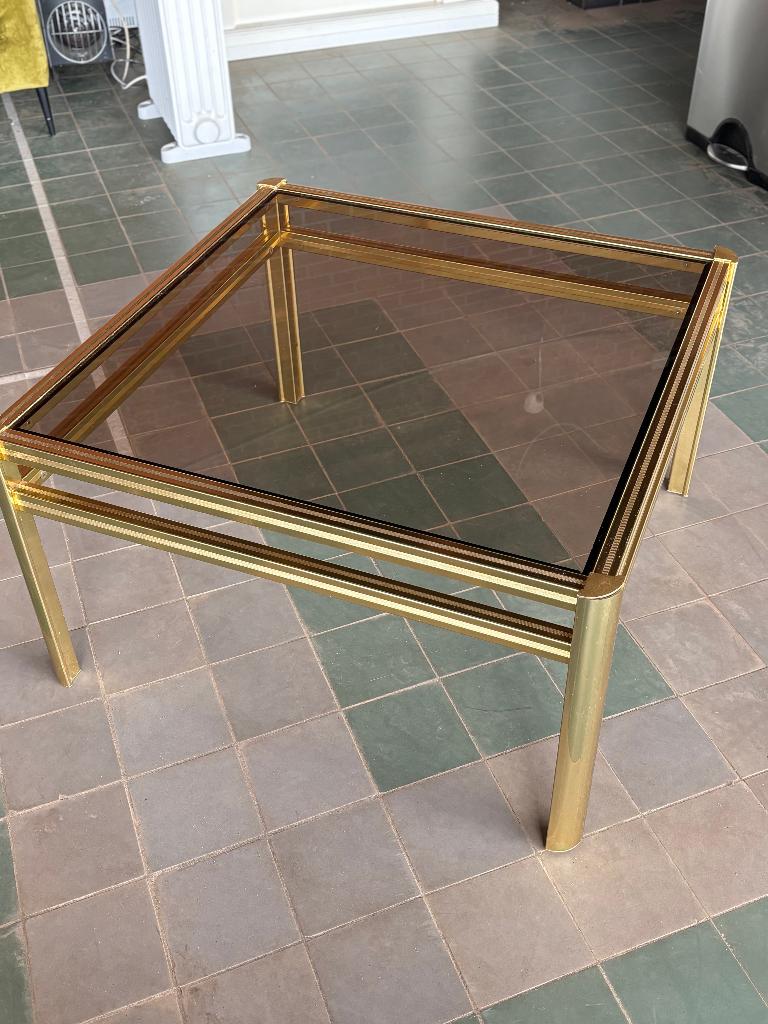 Salontafel Goud Rookglas Metaal Hollywood Regency, Huis en Inrichting, Tafels | Salontafels, Ophalen, Gebruikt, 50 tot 100 cm