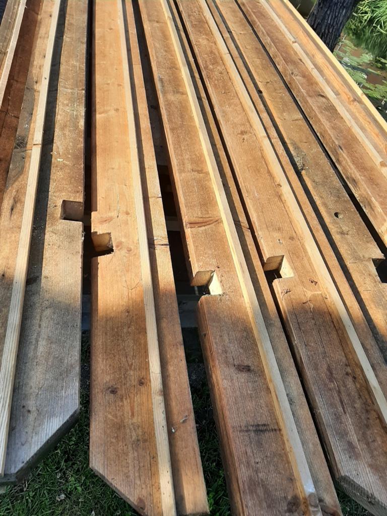 8 houtenbalken compleet dak constructie met paal 441 cm lang, Ophalen, Gebruikt, Balk, Vuren