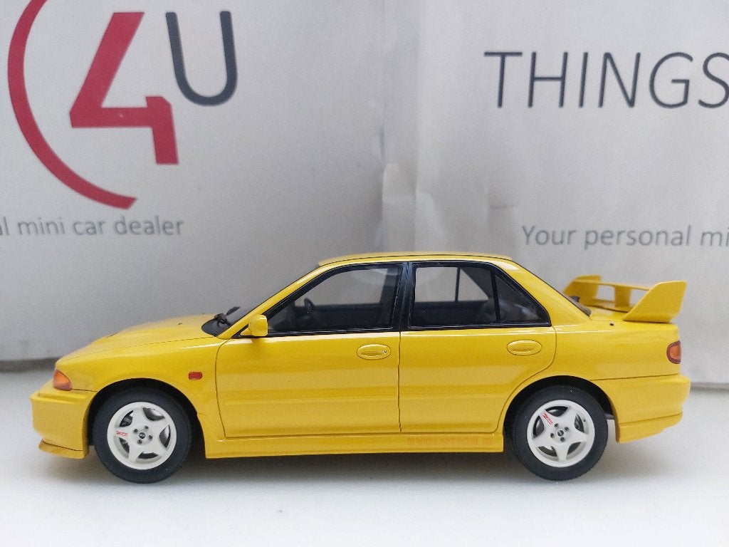 OttoMobile 1:18 Mitsubishi Lancer Evo III geel, Hobby en Vrije tijd, Modelauto's | 1:18, Ophalen of Verzenden, Zo goed als nieuw