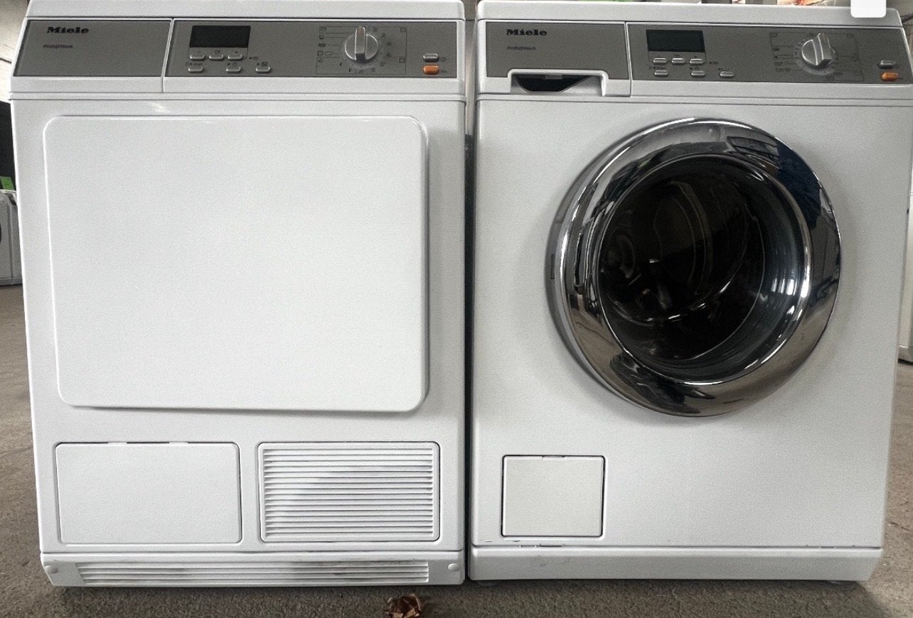 Miele Profi@work Wasmachine TW 6045 & Warmtepompdroger GT07, Gebruikt, Ophalen of Verzenden, Voorlader, 85 tot 90 cm