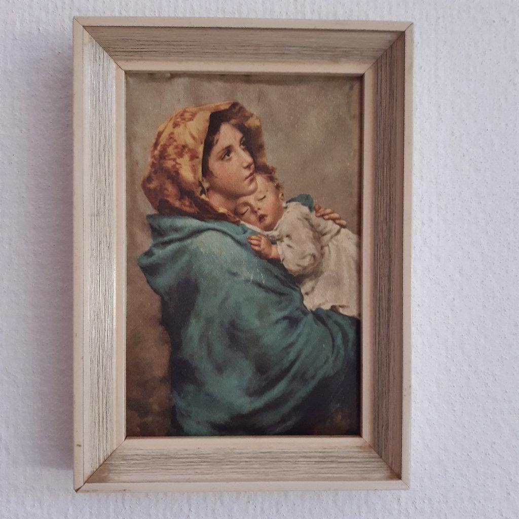 Vintage reproductie van zijde: van Madonnina, 16,5 x 12 cm., Ophalen of Verzenden, Gebruikt, Overige typen, Christendom | Katholiek