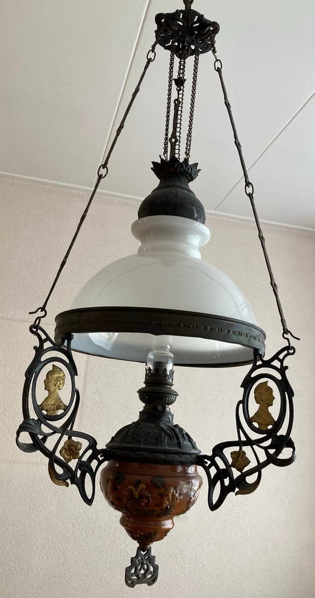 Originele hangende olielamp voor eettafel of salontafel, Ophalen of Verzenden